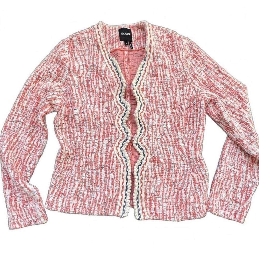 NIC+ZOE Women's Medium Pink Textured Knit Cardigan Sweater - Picture 1 of 6
